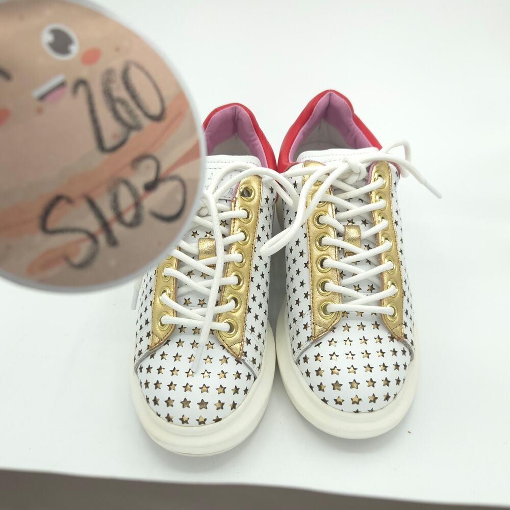 Hollie Watman Star Gazing Women's Size 7 White Red Leather Gold Sneakers - Picture 8 of 9